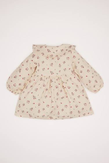 فستان بيبي بناتي فلورال من التويل كم طويل بياقة كبيرة