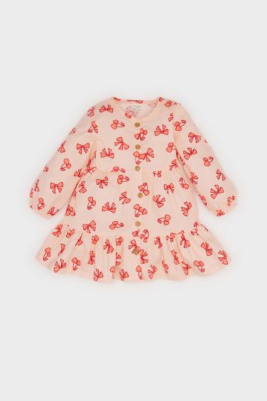 Robe en twill à manches longues à motifs nœuds pour bébé fille