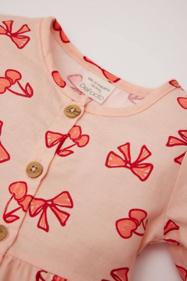 فستان بيبي بناتي فلورال من التويل كم طويل بياقة مستديرة