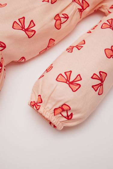 فستان بيبي بناتي فلورال من التويل كم طويل بياقة مستديرة