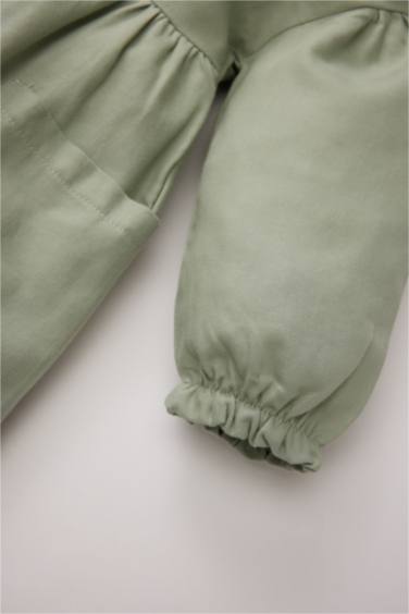 فستان بيبي بناتي فلورال مطرز تويل كم طويل بياقة كبيرة