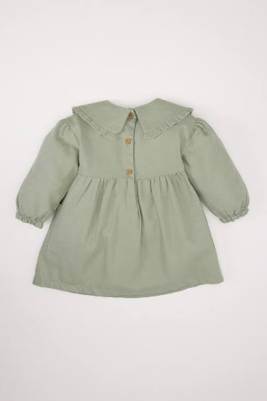 فستان بيبي بناتي فلورال مطرز تويل كم طويل بياقة كبيرة