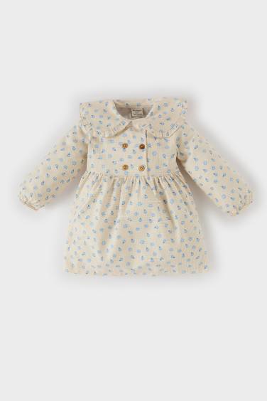 Baby Girl Floral Long Sleeve Twill Dress