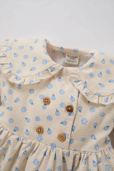 فستان بيبي بناتي فلورال من التويل كم طويل بياقة كبيرة