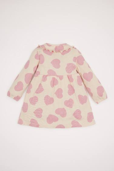 Girl Patterned Long Sleeve Ribbed Camisole Dress