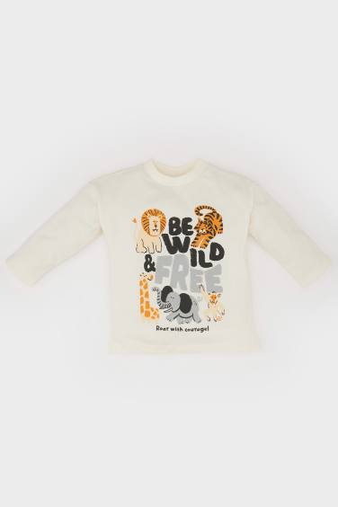 Baby Boy Crew Neck Animal Printed Long Sleeve T-Shirt