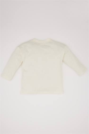 Erkek Bebek Bisiklet Yaka Hayvan Baskılı Uzun Kollu Tişört