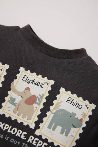 Baby Boy Crew Neck Animal Printed Long Sleeve T-Shirt