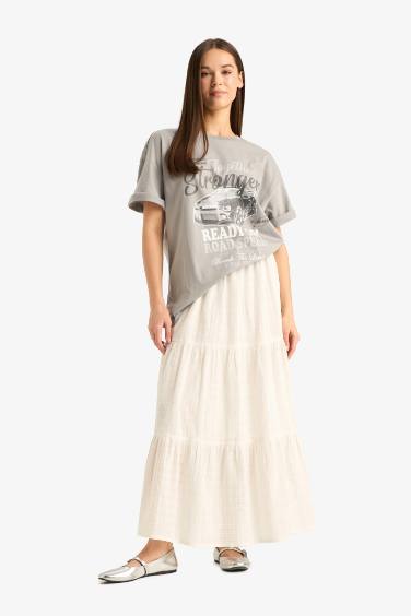 تيشيرت نص كم اوفر سايز بطبعة شعار برقبة مستديرة