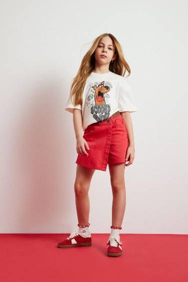 Jupe-short rouge en gabardine pour fille