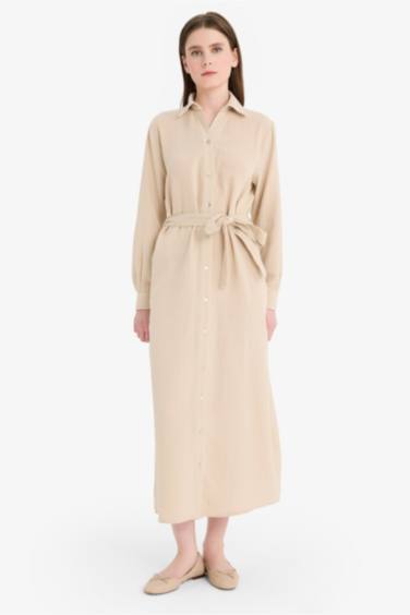 فستان ردن طويل موسلين بياخة قميص