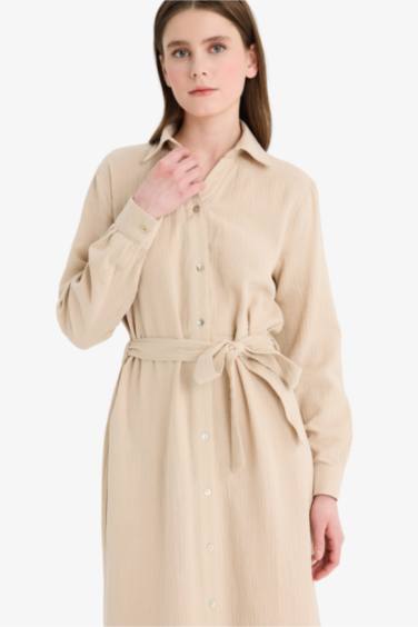 فستان ردن طويل موسلين بياخة قميص