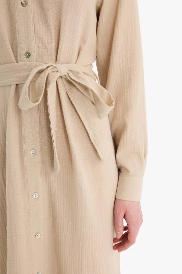 فستان ردن طويل موسلين بياخة قميص