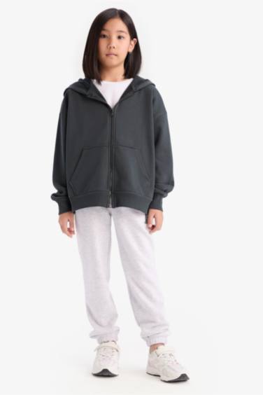 Kız Çocuk Beli Paçası Lastikli Baskılı Jogger Eşofman Altı