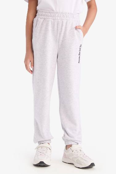 Kız Çocuk Beli Paçası Lastikli Baskılı Jogger Eşofman Altı