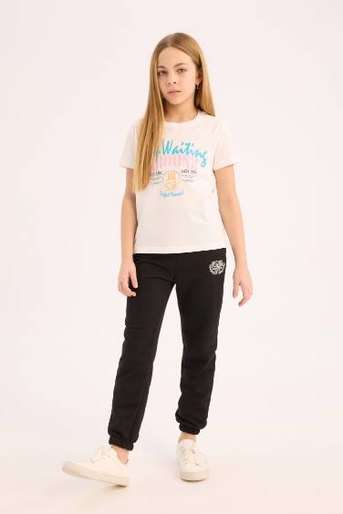 Girl Elastic Waist Leg Printed Jogger Sweatpants