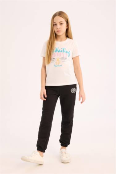 سروال رياضي بنات مطبوع بخصر مطاطي