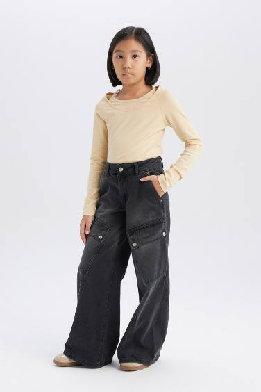 Girl Wide Leg Cotton Cargo Pants