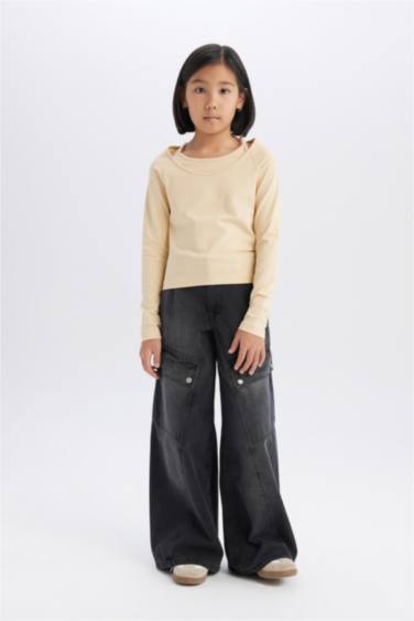 Girl Wide Leg Cotton Cargo Pants