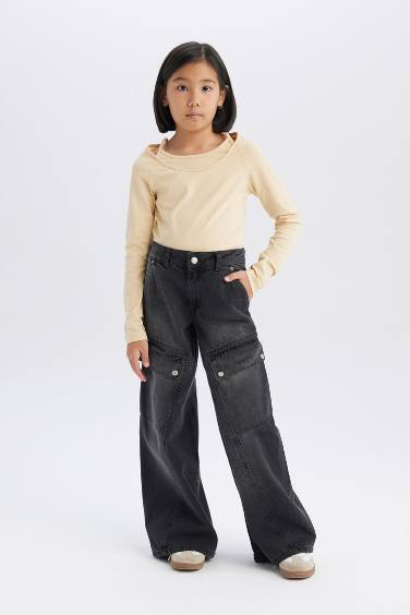 Girl Wide Leg Cotton Cargo Pants
