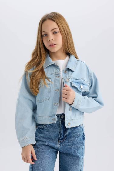 Girl Buttoned Pocket Jean Jacket