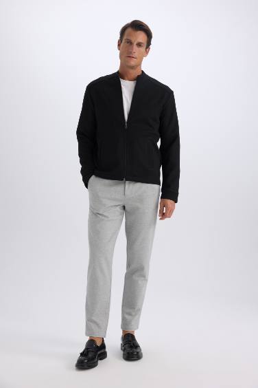 Slim Fit Dar Kesim Bomber Kolej Yaka Fermuarlı Mevsimlik Cepli Mont