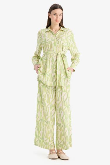 Wide Leg Printed Viscose Trousers