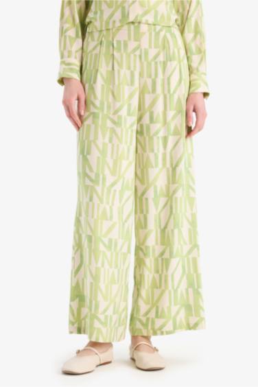Wide Leg Printed Viscose Trousers