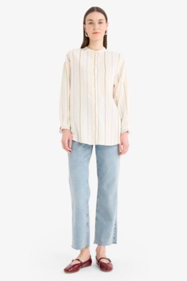 Relax Fit Simli Kumaş Uzun Kollu Tesettür Gömlek Tunik