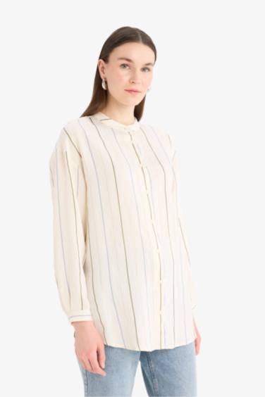 Relax Fit Simli Kumaş Uzun Kollu Tesettür Gömlek Tunik