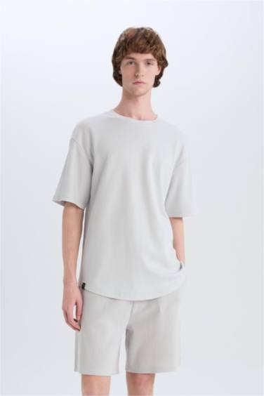 Short en coton tissu gaufré à coupe régulière