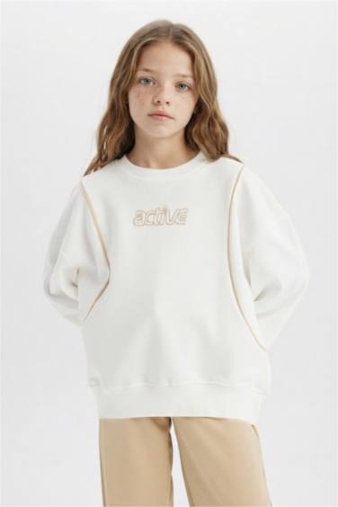 Girl Oversize Fit Crew Neck Printed Sweatshirt