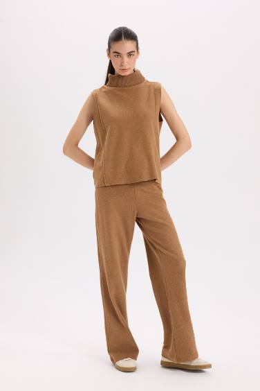 Wide Leg Kışlık Pantolon Beli Lastikli Bağcıklı Geniş Bol Paça