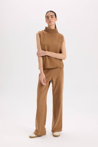 Wide Leg Kışlık Pantolon Beli Lastikli Bağcıklı Geniş Bol Paça