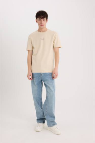 Regular Fit Футболка с круглым вырезом и принтованным слоганом, из плотной ткани, короткий рукав