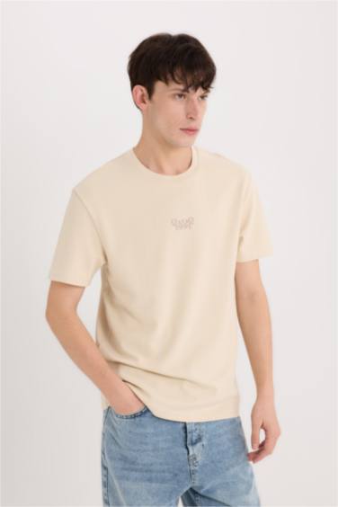 Regular Fit Футболка с круглым вырезом и принтованным слоганом, из плотной ткани, короткий рукав