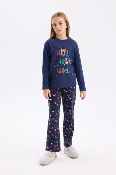 Girl Christmas Themed Top Bottom 2 Piece Pajama Set