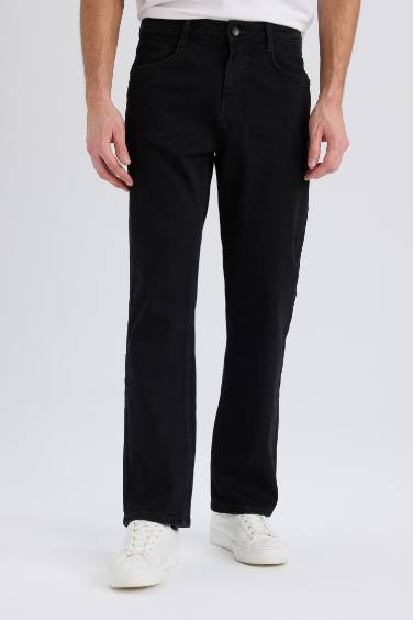 Diago Comfort Fit Rahat Kalıp Yüksek Bel Geniş Paça Siyah Jean Pantolon