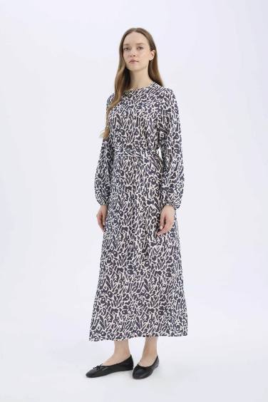 Regular Fit Crew Neck Patterned Maxi Dress