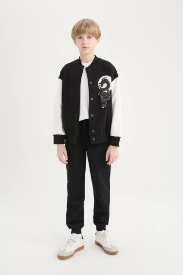 Erkek Çocuk Sırt Baskılı Kolej Yaka Bomber Ceket