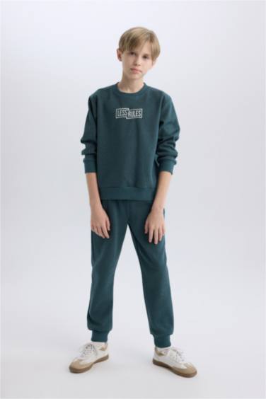 2'li Takım Baskılı Sweatshirt Beli Lastikli Eşofman Altı Erkek Çocuk