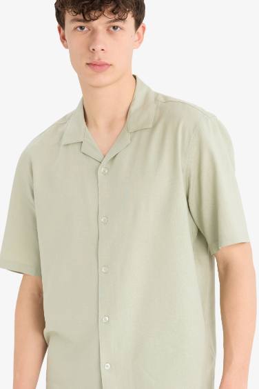 Рубашка Relax Fit с короткими рукавами и пуговицами Polo из льняной смеси
