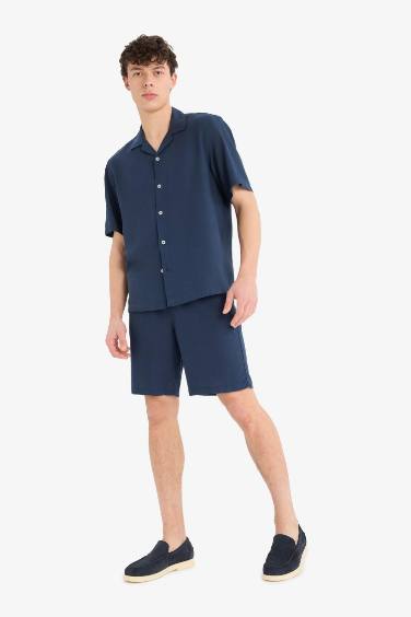 Chemise en lin mélangé à manches courtes Coupe décontractée