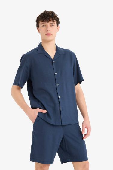 Chemise en lin mélangé à manches courtes Coupe décontractée