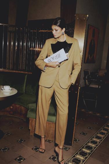 Sorbe x DeFacto Tapered Fit Pantolon Yüksek Bel Pensli Düz Paça Cepli