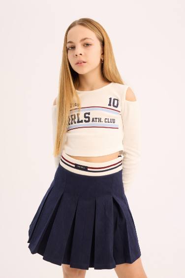 تيشيرت كم طويل مضلع مطبوعة سليم فيت بياقة مستديرة