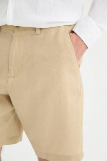 %100 Keten Yazlık Bermuda Şort - Görsel 6