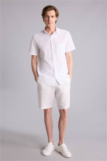 %100 Keten Yazlık Bermuda Şort