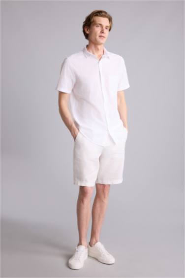 %100 Keten Yazlık Bermuda Şort - Görsel 2