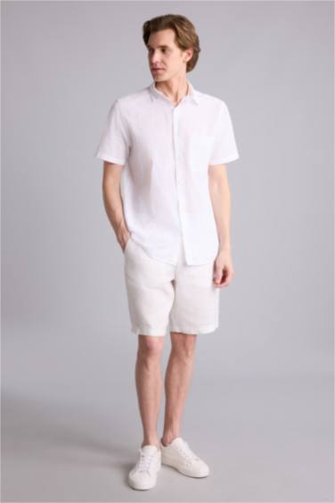 %100 Keten Yazlık Bermuda Şort - Görsel 3